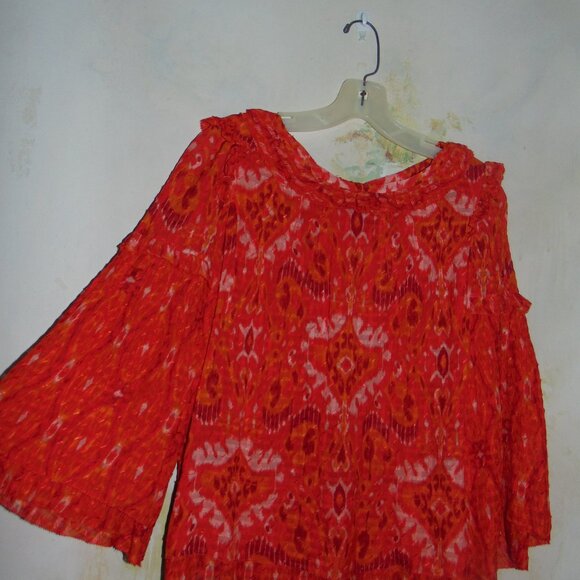 Tory Burch Womens Silk Long Sleeve Ruffle Neck Blouse Top Boho Orange Red Size 6 - Picture 8 of 9